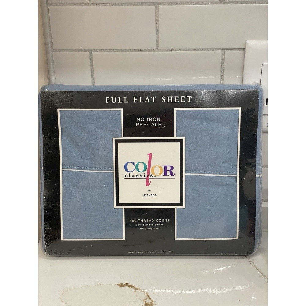 Vintage Stevens Color Classics Full Flat Sheet Percale Blue Frost New Sealed